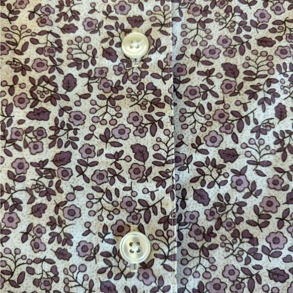 LL Bean Vtg Button Up Long Sleeve Cotton Shirt Floral Woman Small Purple Cream - Picture 6 of 9